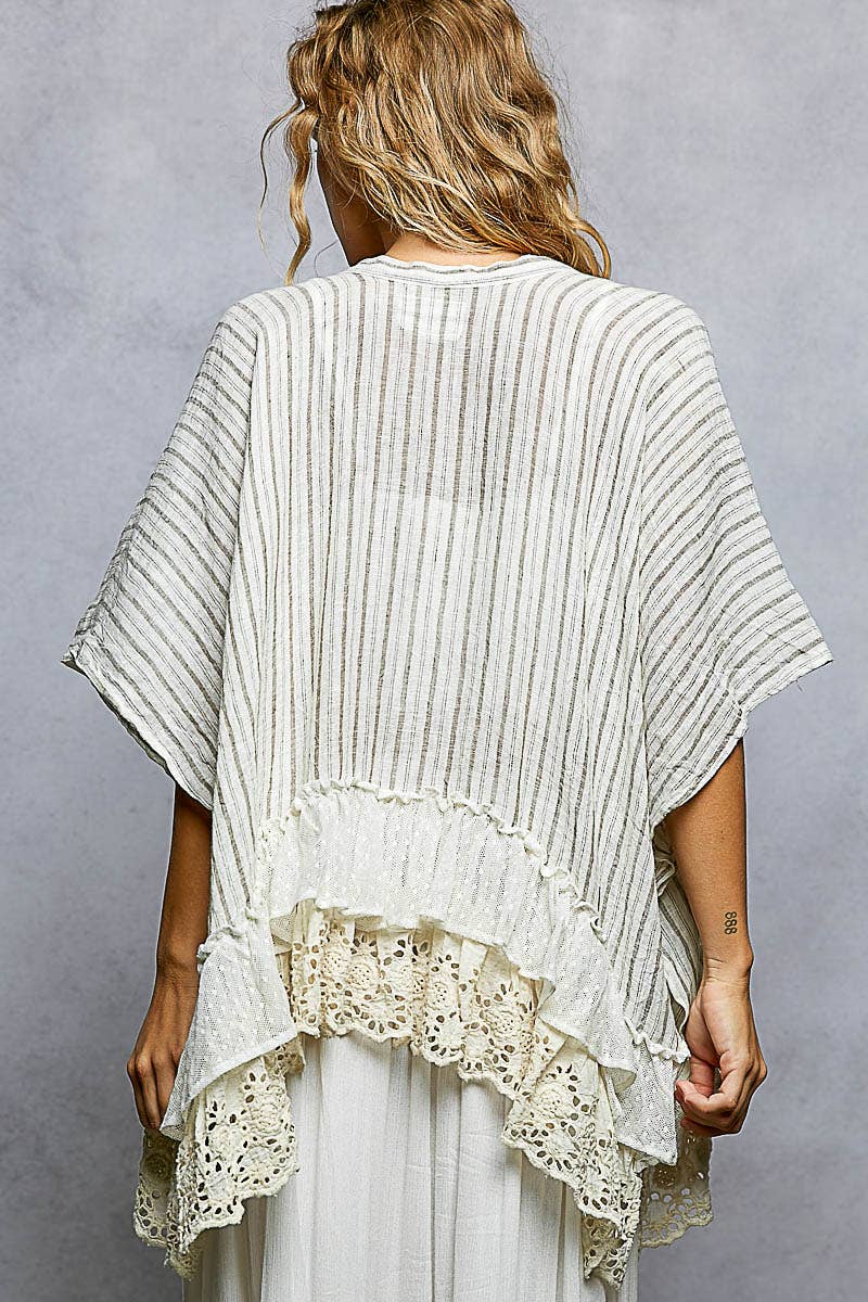Eyelet Lace Ruffle Stripe Pattern Cardigan Top-Cardigan-Pol Clothing-Stuffology - Where Vintage Meets Modern, A Boutique for Real Women in Crosbyton, TX