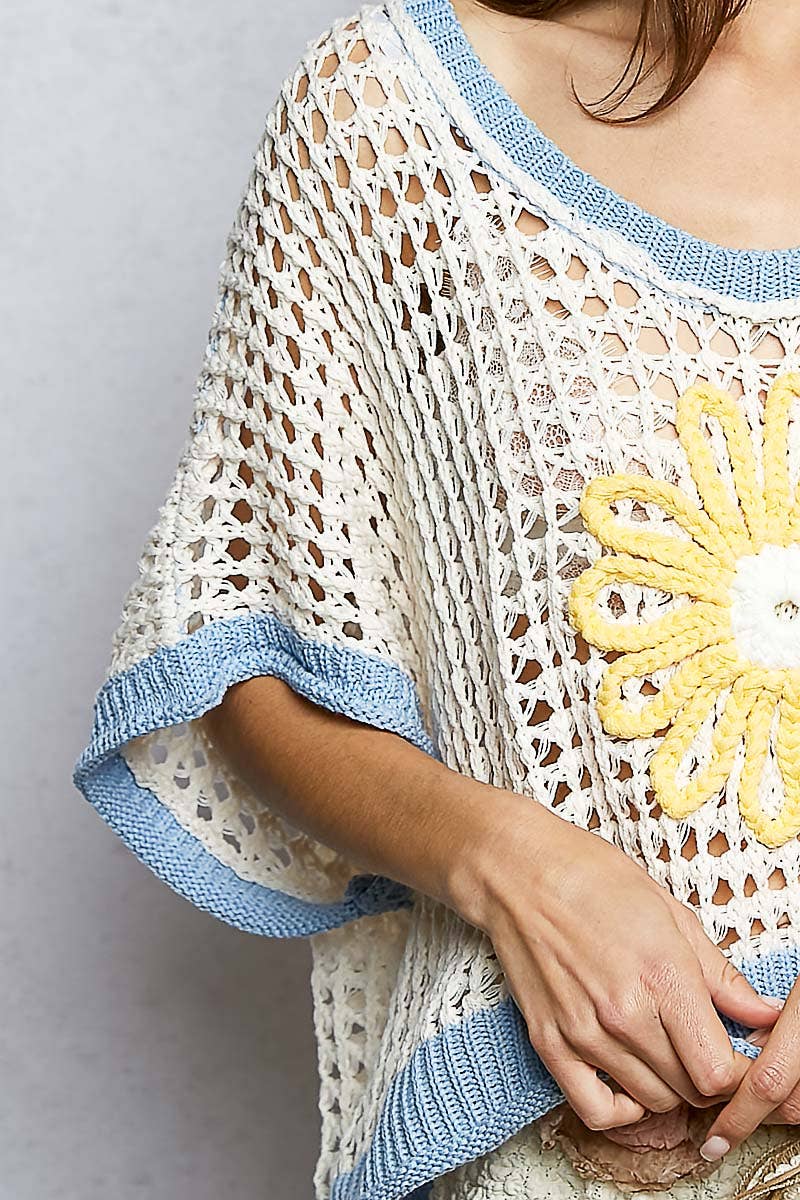 POL Clothing Round Neck Sleeveless Floral Open Crochet Sweater-Sweater Vest-Pol Clothing-Stuffology - Where Vintage Meets Modern, A Boutique for Real Women in Crosbyton, TX