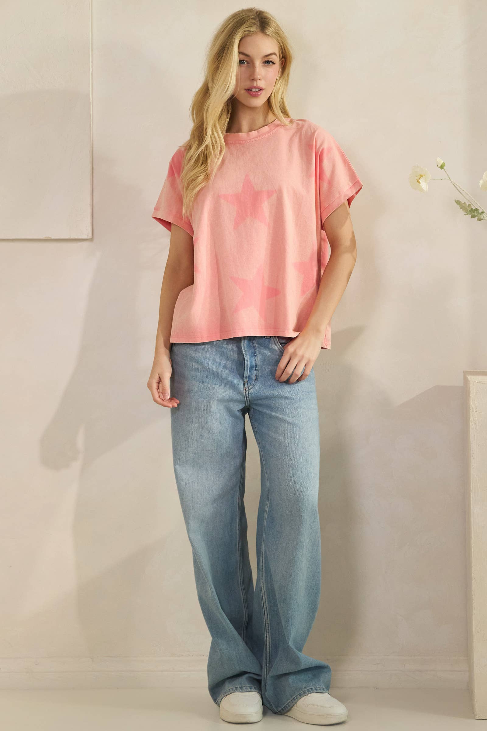 FADED STAR-PRINT OVERSZED T-SHIRT (ST7603)-Sage + Fig-Stuffology - Where Vintage Meets Modern, A Boutique for Real Women in Crosbyton, TX