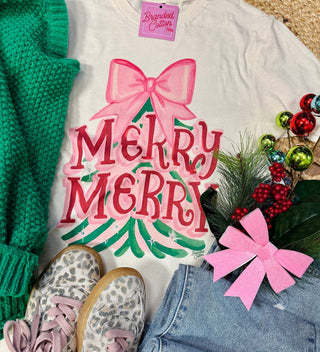 Merry Merry Bow Tree-Graphic Tees-Branded Cotton-Stuffology - Where Vintage Meets Modern, A Boutique for Real Women in Crosbyton, TX
