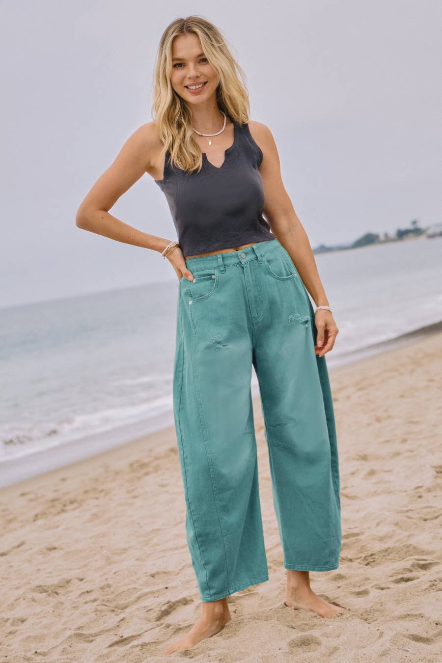 Acid Washed Seafoam Colored Barrel Denim Jeans/Stuffology Boutique 