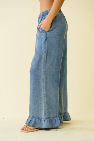 Ruffle Bottom Wide Leg Pants-Wide Leg Pants-Doe and Rae-Stuffology - Where Vintage Meets Modern, A Boutique for Real Women in Crosbyton, TX