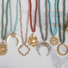 Long Wooden Bead Necklace with Clover Quatrefoil gold pendant - Ivory Cream-Necklaces-PennyLine inc-Stuffology - Where Vintage Meets Modern, A Boutique for Real Women in Crosbyton, TX