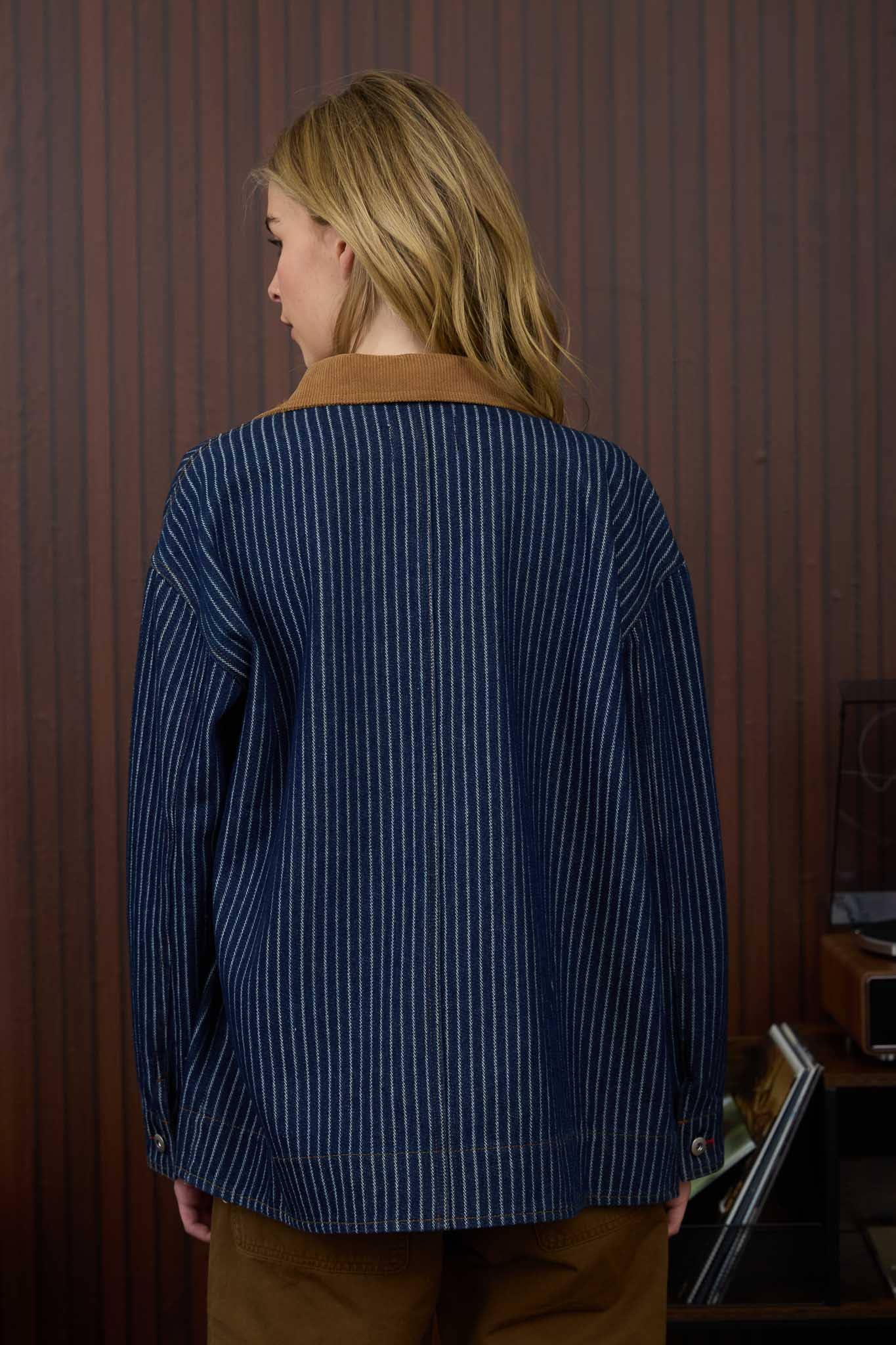 DENIM PINSTRIPE CORDUROY COLLAR JACKET-Denim Jacket-J.O.A-Stuffology - Where Vintage Meets Modern, A Boutique for Real Women in Crosbyton, TX