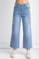 Flower Patch Washed Denim Pants /Stuffology Boutique-Jeans-EASEL-Stuffology - Where Vintage Meets Modern, A Boutique for Real Women in Crosbyton, TX