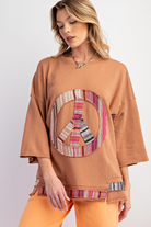 CAMEL FRONT PEACE PATCH KNIT TOP-Top-Easel-Stuffology - Where Vintage Meets Modern, A Boutique for Real Women in Crosbyton, TX