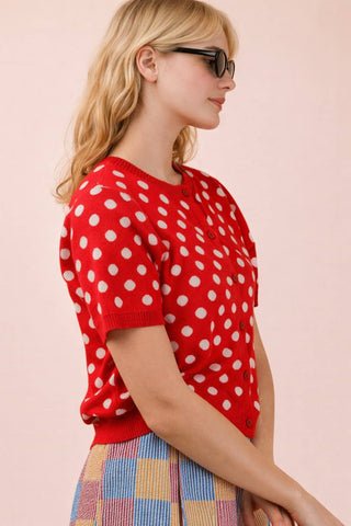 Polka Dot Button Down Knit Sweater Cardigan-Sweater Cardigan-VERY J-Stuffology - Where Vintage Meets Modern, A Boutique for Real Women in Crosbyton, TX