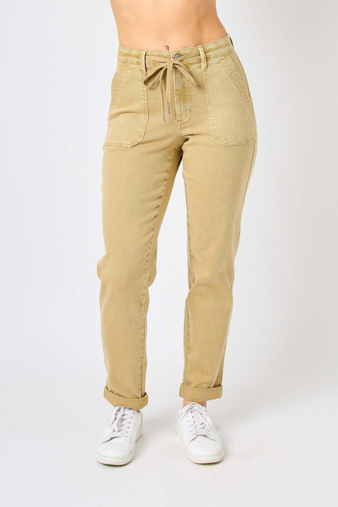 Judy Blue High Waist Khaki Garment Dyed Cuffed Jogger | Stuffology Boutique-Joggers-Judy Blue-Stuffology - Where Vintage Meets Modern, A Boutique for Real Women in Crosbyton, TX