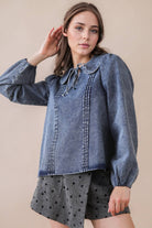 Mineral Washed Chambray Denim Blouse Top-Top-VERY J-Stuffology - Where Vintage Meets Modern, A Boutique for Real Women in Crosbyton, TX