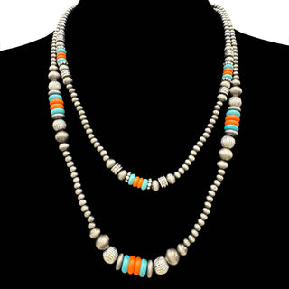 Turquoise and Orange Beads Navajo Two Strand Necklace-Necklaces-Lunar Deer-Stuffology - Where Vintage Meets Modern, A Boutique for Real Women in Crosbyton, TX