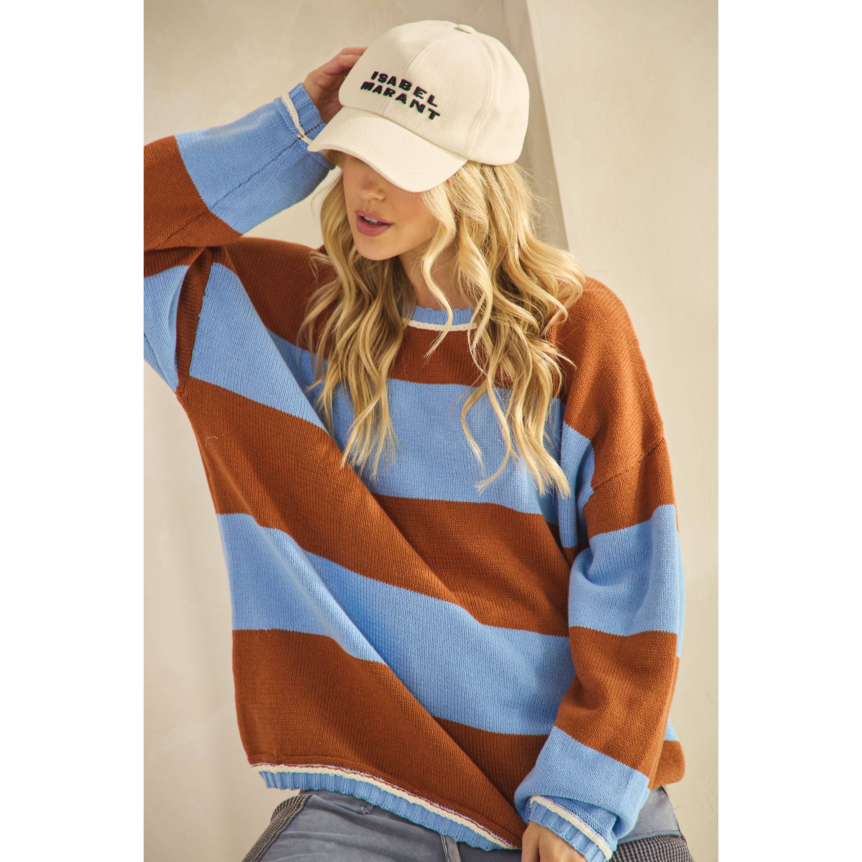 COLORBLOCK STRIPE SWEATER-Sweaters-Sage + Fig-Stuffology - Where Vintage Meets Modern, A Boutique for Real Women in Crosbyton, TX
