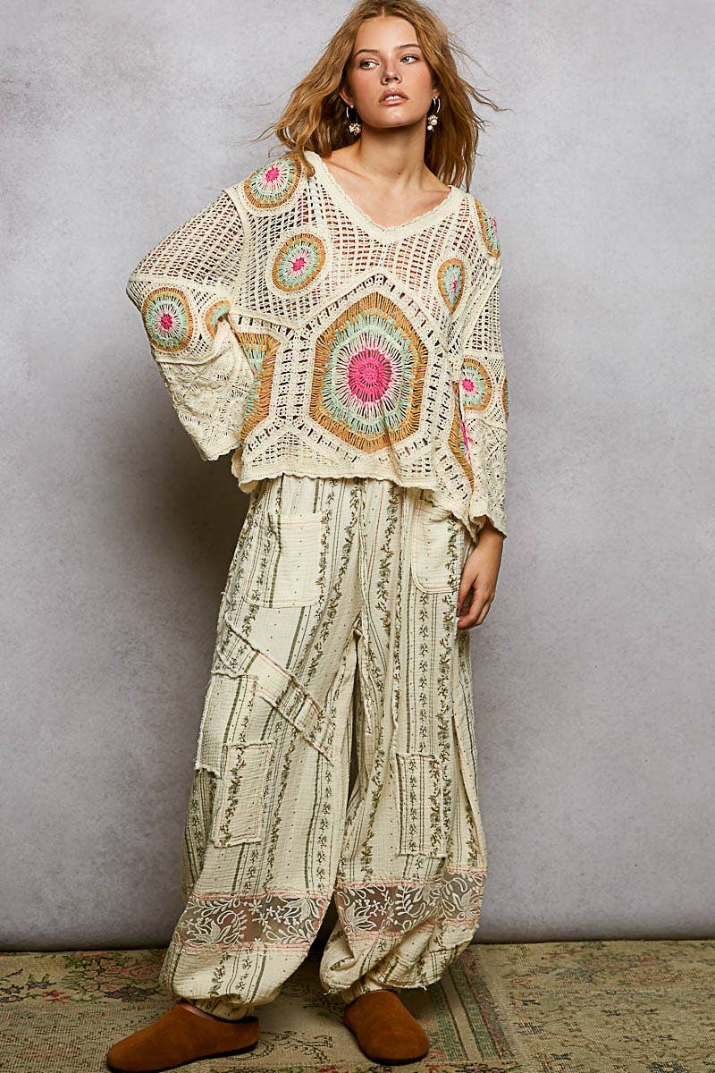 V-Neck Granny Circle Motif Scalloped Edge Crochet Top-Crochet Top-Pol Clothing-Stuffology - Where Vintage Meets Modern, A Boutique for Real Women in Crosbyton, TX