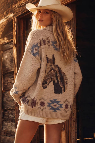 12W3668N-Western Horse Intarsia Knit Cardigan-VERY J-Stuffology - Where Vintage Meets Modern, A Boutique for Real Women in Crosbyton, TX