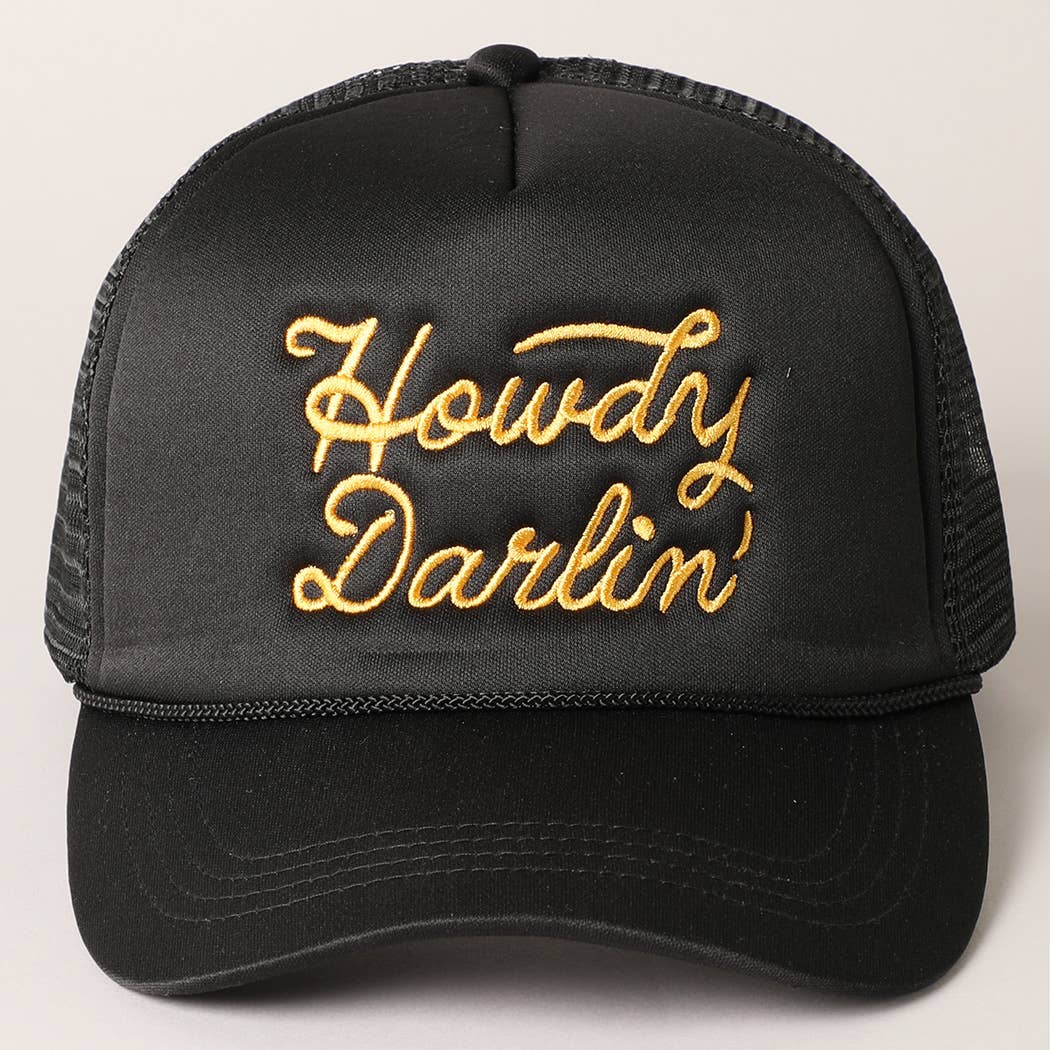 Howdy Darlin' Embroidered Mesh Back Trucker Cap | Stuffology Boutique-Hats-Fashion City-Stuffology - Where Vintage Meets Modern, A Boutique for Real Women in Crosbyton, TX