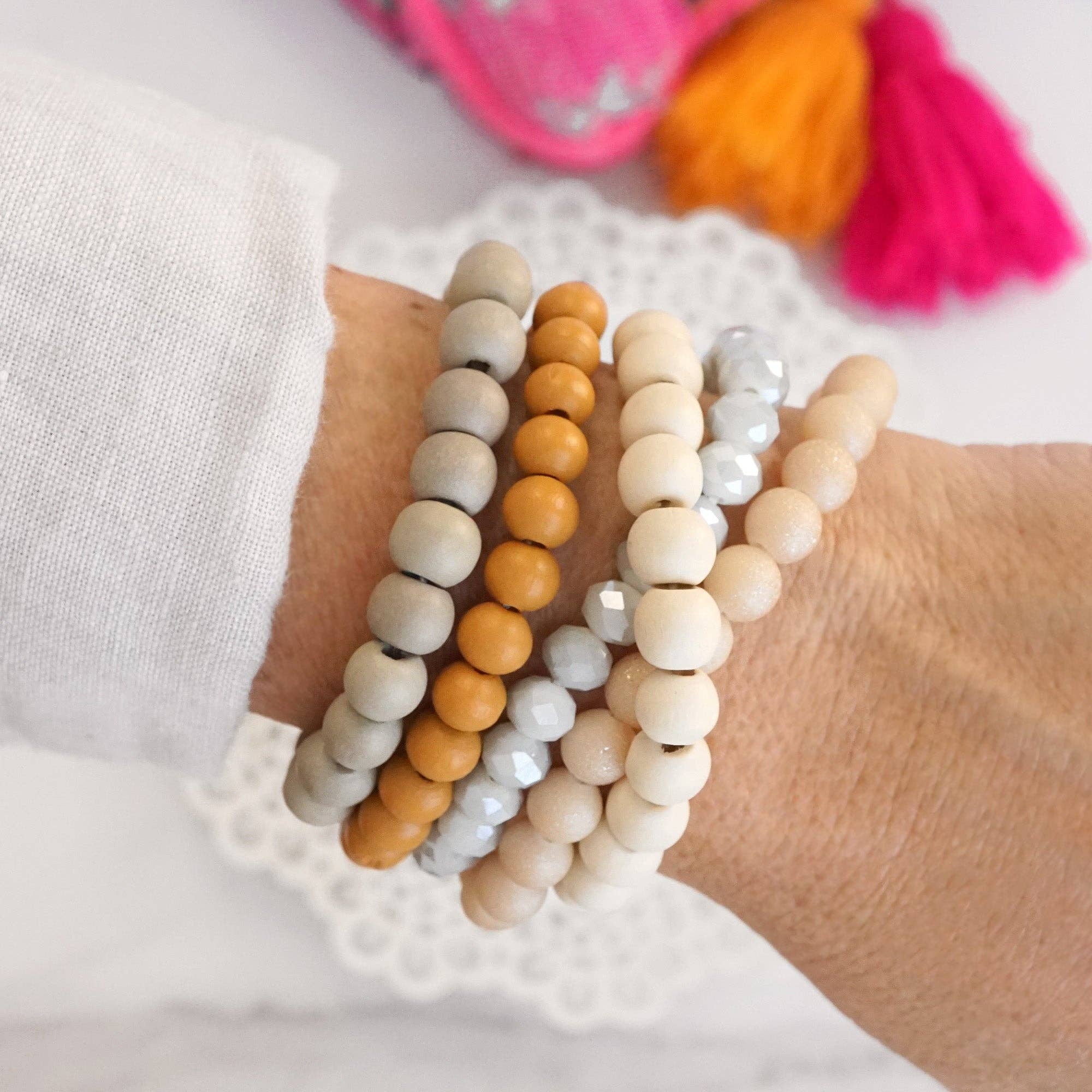 Wood glass basic bracelets stack beaded bracelet set-PennyLine inc-Stuffology - Where Vintage Meets Modern, A Boutique for Real Women in Crosbyton, TX