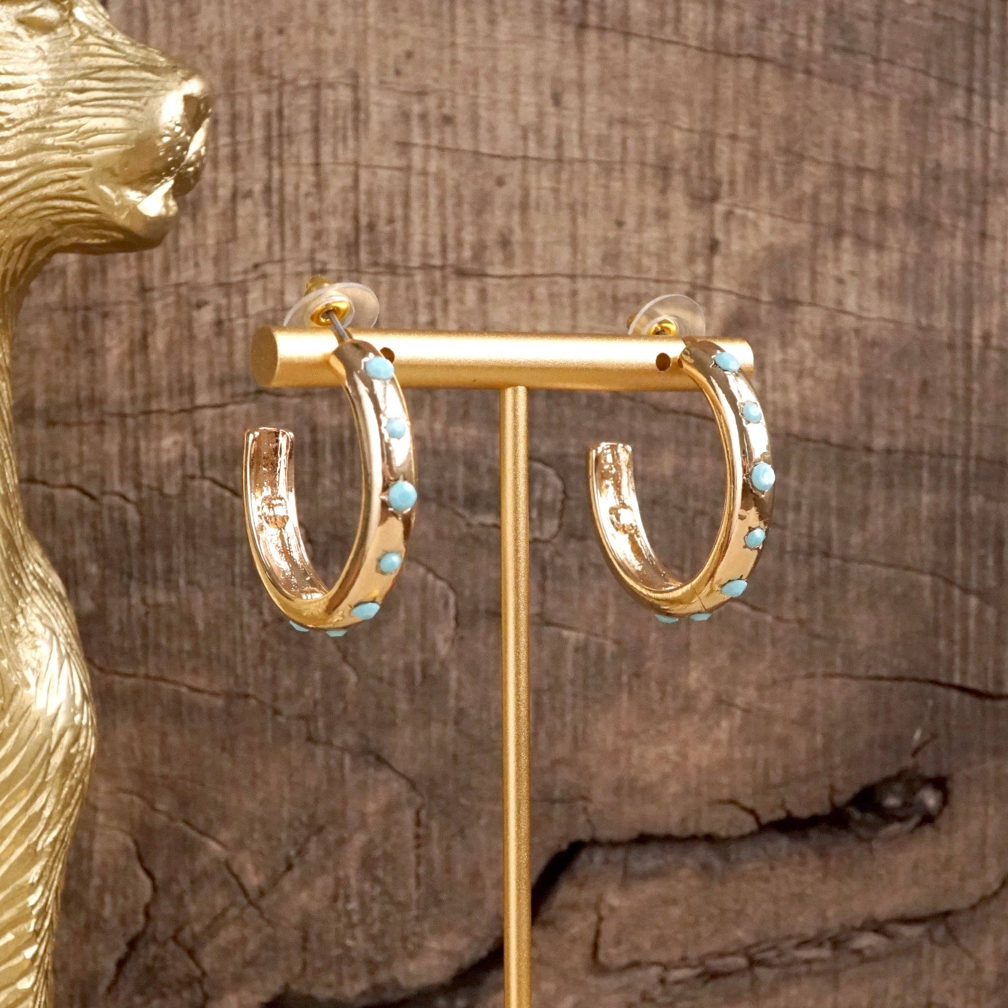 Classic Bubble Hoops – Gold with Crystal, Pearl, or Turquoise-Earrings-PennyLine inc-Stuffology - Where Vintage Meets Modern, A Boutique for Real Women in Crosbyton, TX