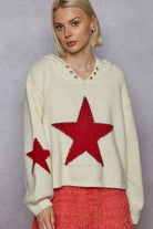 Balloon sleeve star pattern stud detail mohair sweater top-Hoodie-Pol Clothing-Stuffology - Where Vintage Meets Modern, A Boutique for Real Women in Crosbyton, TX