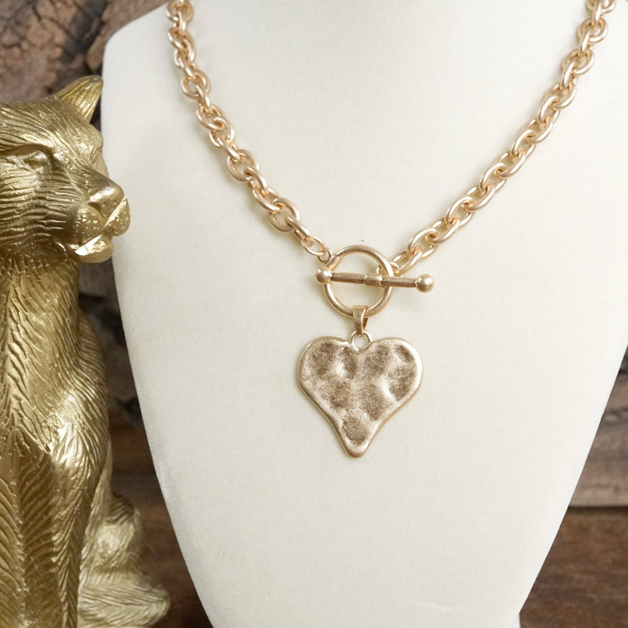 Boho Hammered Heart Front Toggle Necklace – Rustic Gold or Silver-Necklaces-PennyLine inc-Stuffology - Where Vintage Meets Modern, A Boutique for Real Women in Crosbyton, TX