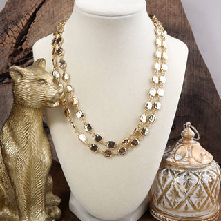 Golden Current – Textured Double Strand Square Link Necklace-Necklaces-PennyLine inc-Stuffology - Where Vintage Meets Modern, A Boutique for Real Women in Crosbyton, TX