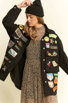 BLACK MULTI PATCH OVERSIZE JACKET-Jackets-JADE BY JANE-Stuffology - Where Vintage Meets Modern, A Boutique for Real Women in Crosbyton, TX