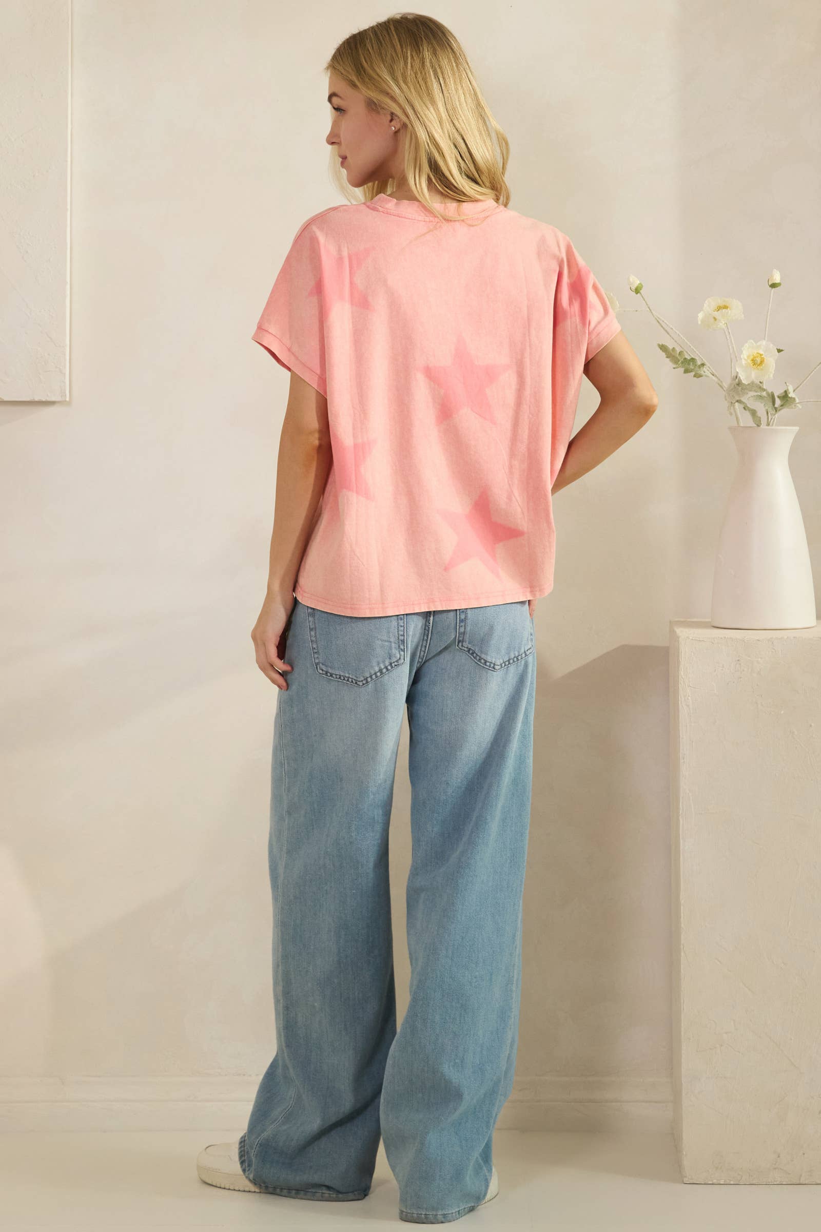 FADED STAR-PRINT OVERSZED T-SHIRT (ST7603)-Sage + Fig-Stuffology - Where Vintage Meets Modern, A Boutique for Real Women in Crosbyton, TX