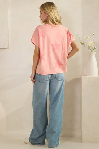 FADED STAR-PRINT OVERSZED TOP-Tees-Sage + Fig-Stuffology - Where Vintage Meets Modern, A Boutique for Real Women in Crosbyton, TX