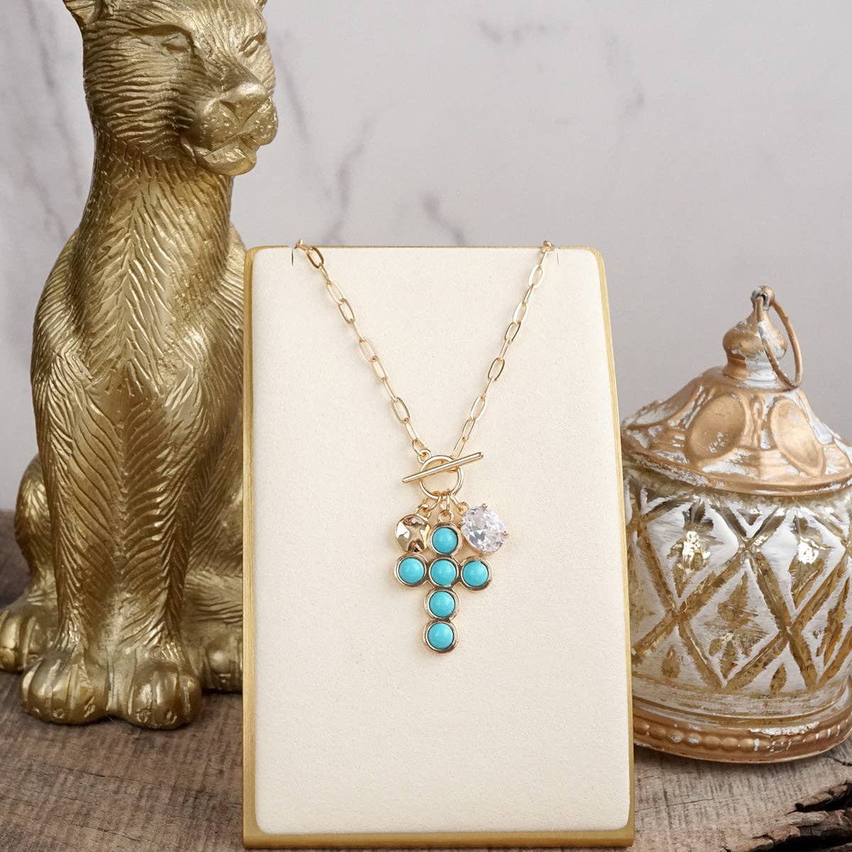 Grace Notes – Dainty Charm Cluster Necklace on Paperclip Chain-Necklaces-PennyLine inc-Stuffology - Where Vintage Meets Modern, A Boutique for Real Women in Crosbyton, TX