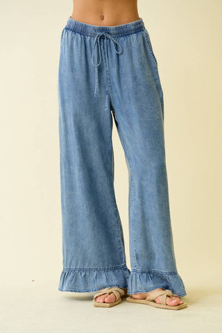 Ruffle Bottom Wide Leg Pants-Wide Leg Pants-Doe and Rae-Stuffology - Where Vintage Meets Modern, A Boutique for Real Women in Crosbyton, TX