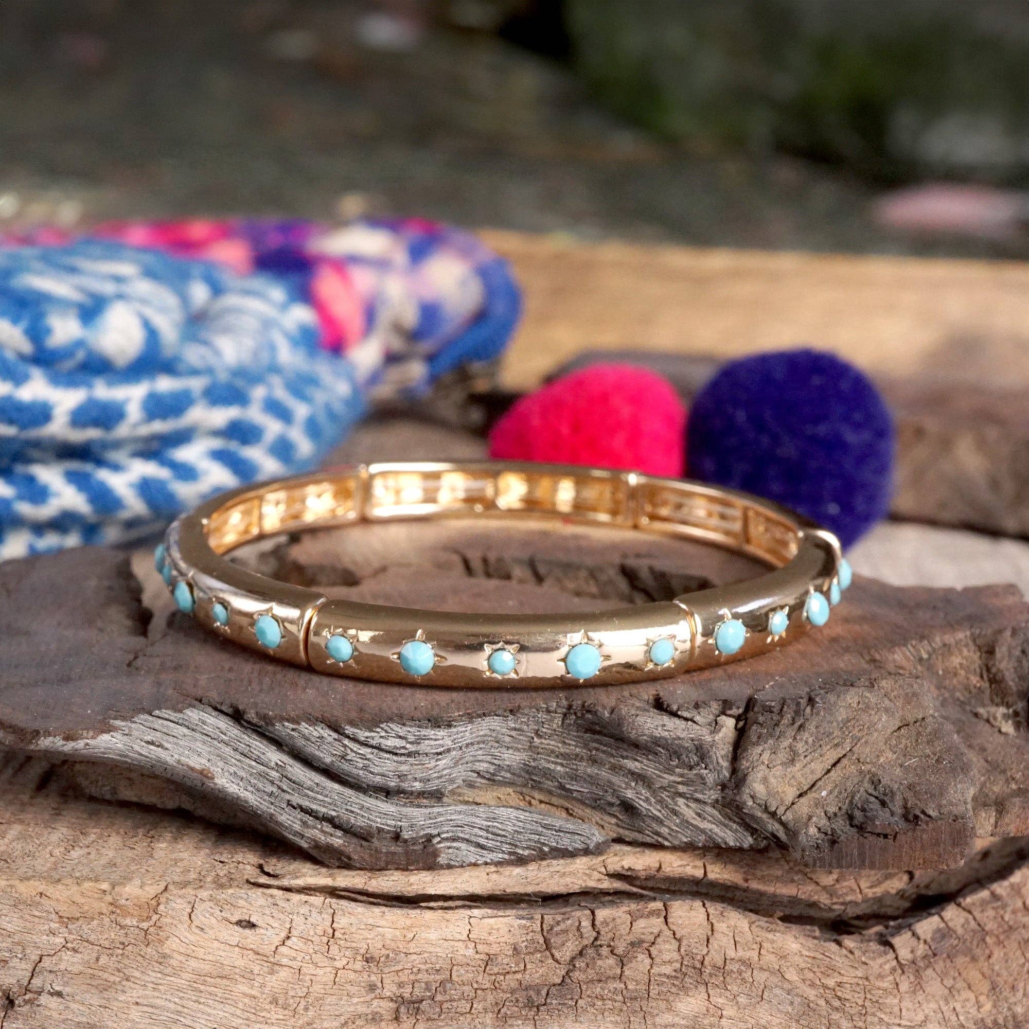 Gold-Tone Eternity Stretch Bangle – Pearls, Turquoise, or Crystals-Bracelets-PennyLine inc-Stuffology - Where Vintage Meets Modern, A Boutique for Real Women in Crosbyton, TX