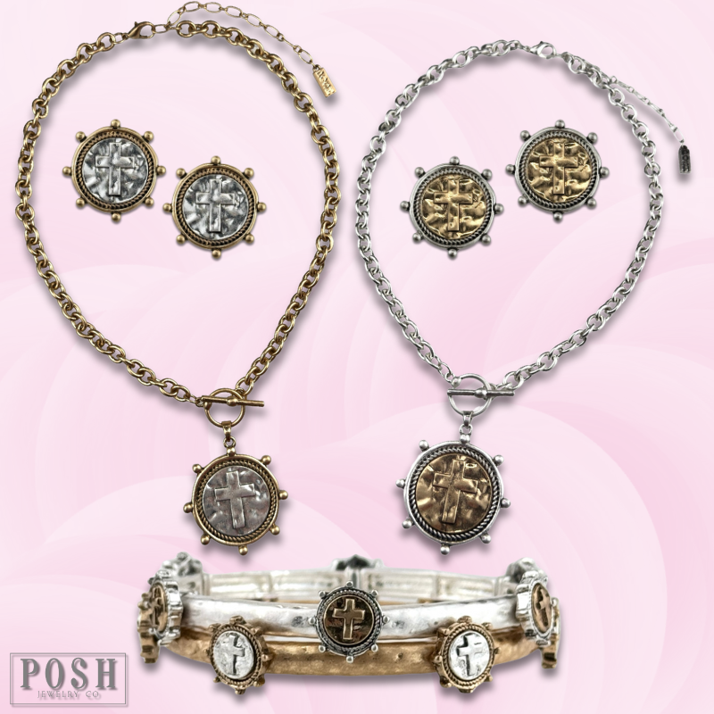 Antique look cross cuff bracelet-Bracelets-Pink Panache Brands-Stuffology - Where Vintage Meets Modern, A Boutique for Real Women in Crosbyton, TX