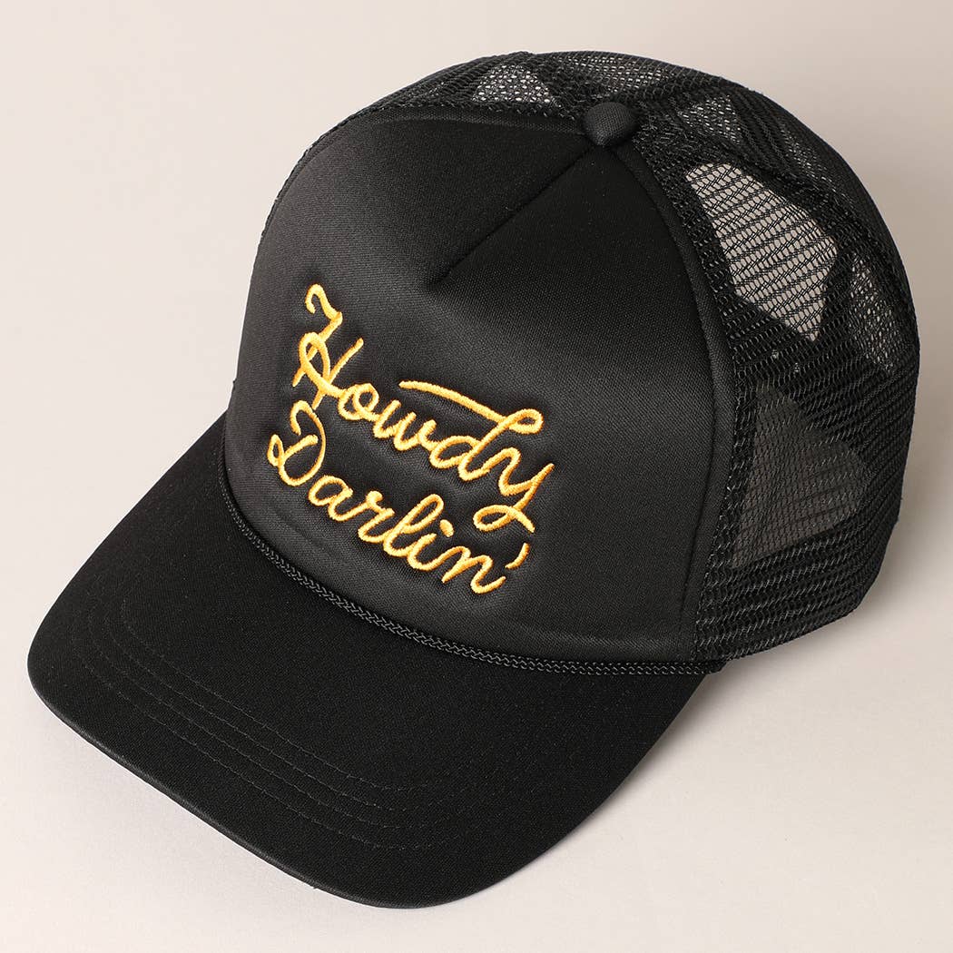 Howdy Darlin' Embroidered Mesh Back Trucker Cap | Stuffology Boutique-Hats-Fashion City-Stuffology - Where Vintage Meets Modern, A Boutique for Real Women in Crosbyton, TX