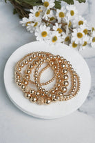 Multi size ball beaded bracelet stack Gold tone bracelet set-Bracelets-PennyLine inc-Stuffology - Where Vintage Meets Modern, A Boutique for Real Women in Crosbyton, TX