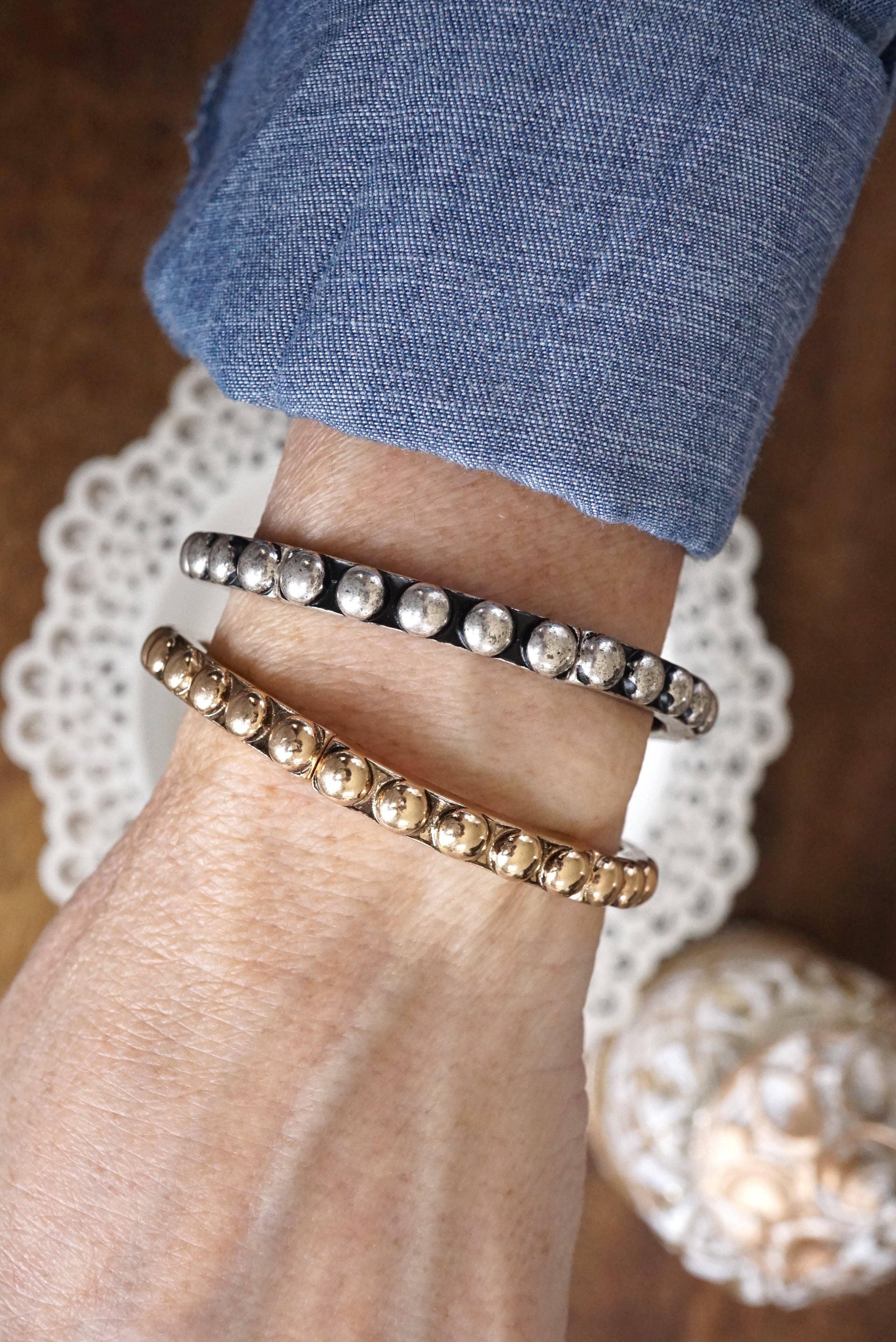 Western Bubble Bangle Bracelets – Worn Gold or Silver Tone-Bracelets-PennyLine inc-Stuffology - Where Vintage Meets Modern, A Boutique for Real Women in Crosbyton, TX