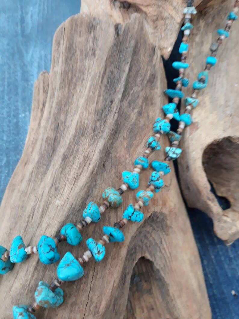 Handmade Turquoise Nugget Necklace with Seashell Heishi-Horse Spirit Studio-Stuffology - Where Vintage Meets Modern, A Boutique for Real Women in Crosbyton, TX