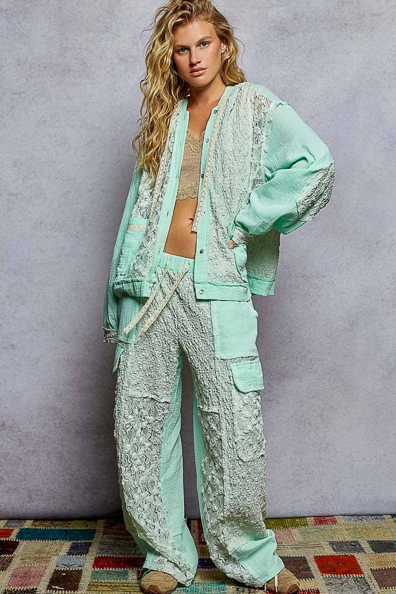 POL Clothing Solid Lace Patch Wide Pants – Stuffology Boutique
