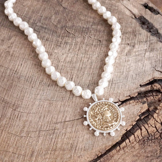 Boho Coin and Pearl Statement Necklace – Gold and Silver Tone-necklace-PennyLine inc-Stuffology - Where Vintage Meets Modern, A Boutique for Real Women in Crosbyton, TX