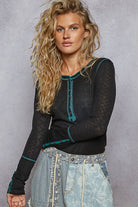 POL Clothing - Thermal Stitch Detail Henley Top-TOP-Pol Clothing-Stuffology - Where Vintage Meets Modern, A Boutique for Real Women in Crosbyton, TX