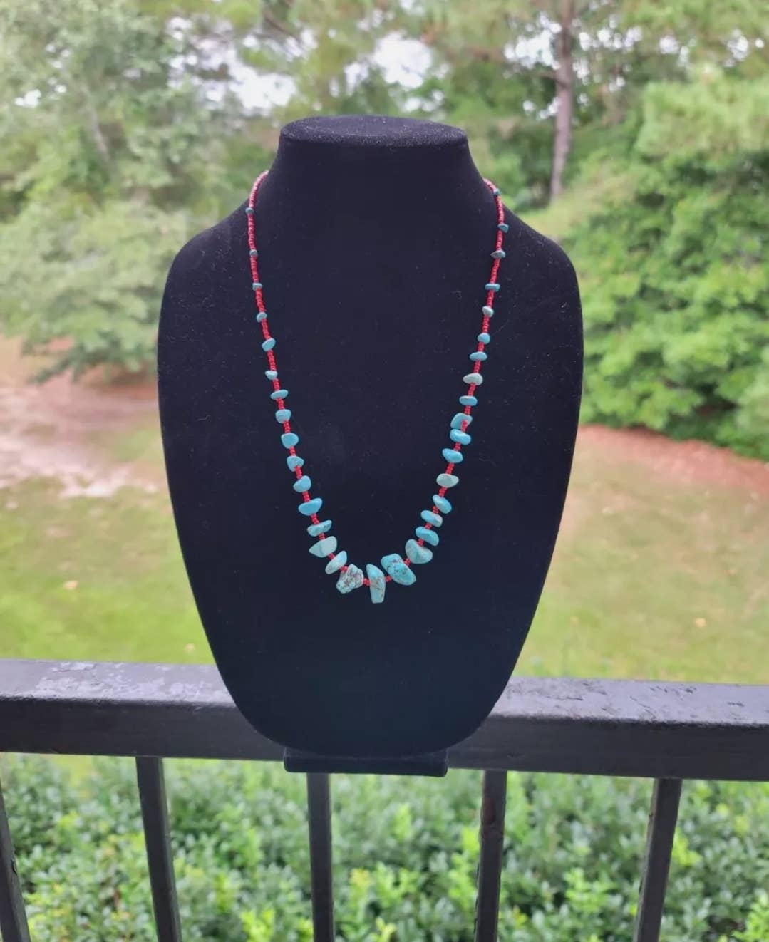 Turquoise red seed bead necklace Native American handmade-Necklaces-Horse Spirit Studio-Stuffology - Where Vintage Meets Modern, A Boutique for Real Women in Crosbyton, TX