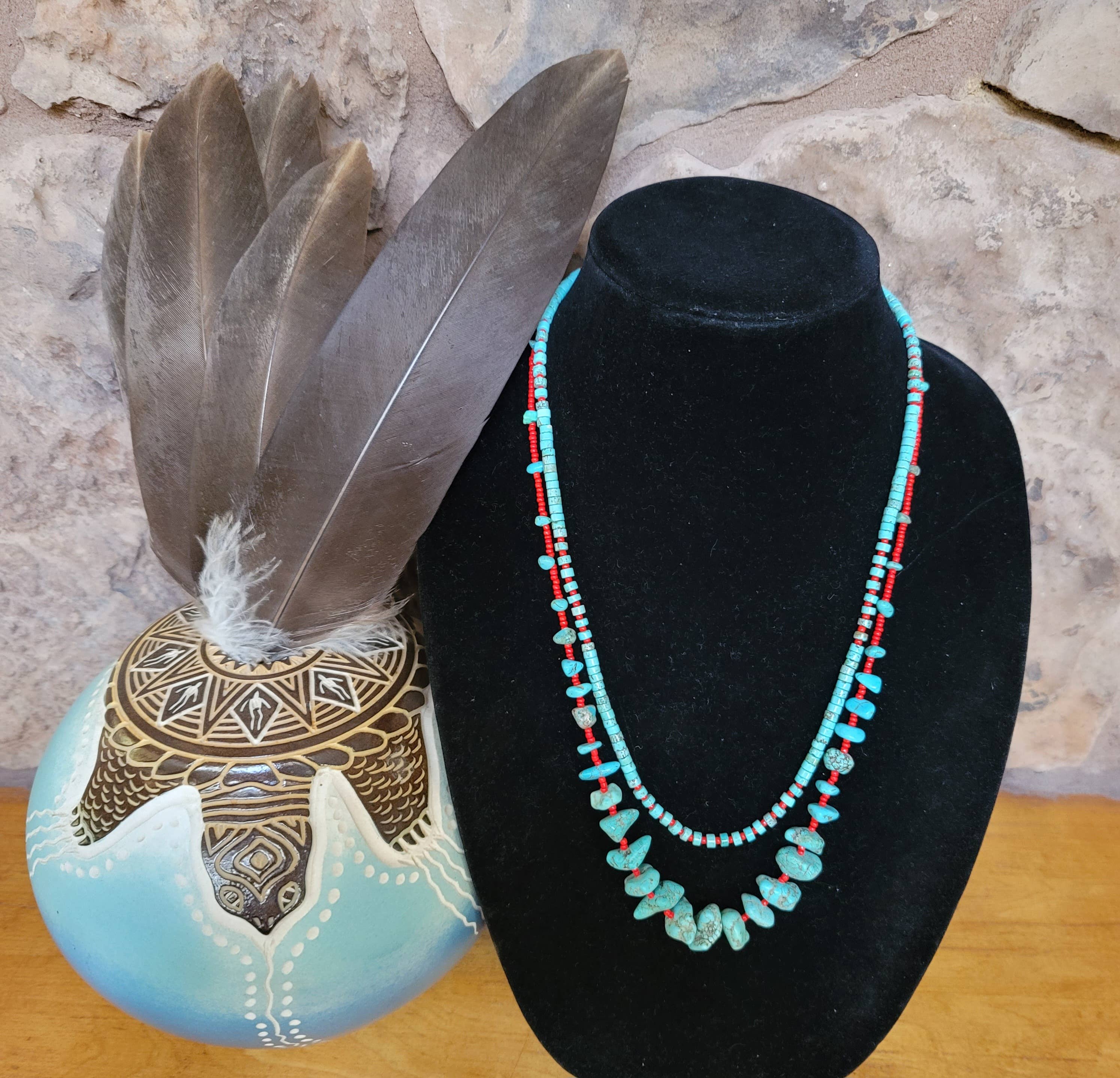 Case of 2 Turquoise, red glass bead necklaces, Native made-Horse Spirit Studio-Stuffology - Where Vintage Meets Modern, A Boutique for Real Women in Crosbyton, TX