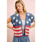 AMERICAN FLAG CROCHET SHORT SLEEVE CARDIGAN-vest-BiBi-Stuffology - Where Vintage Meets Modern, A Boutique for Real Women in Crosbyton, TX