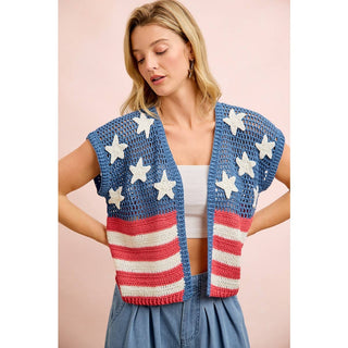 American Flag Short Sleeve Cardigan-Cardigan-BiBi-Stuffology - Where Vintage Meets Modern, A Boutique for Real Women in Crosbyton, TX