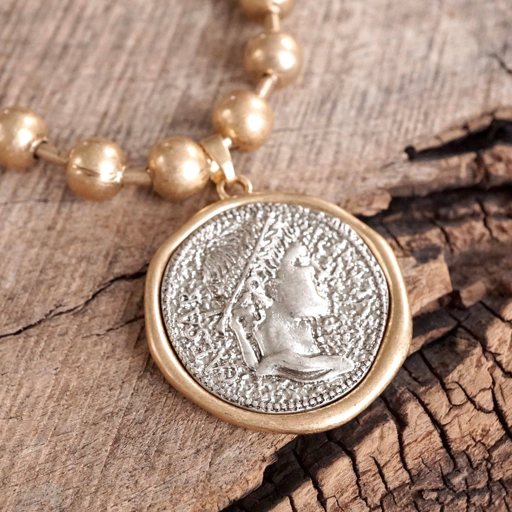 Coin Chunky Ball Chain Statement Necklace – Gold and Silver Tone-Necklaces-PennyLine inc-Stuffology - Where Vintage Meets Modern, A Boutique for Real Women in Crosbyton, TX
