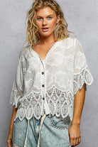 Crochet Trim Neckline Short Sleeve Jacket Top-Pol Clothing-Stuffology - Where Vintage Meets Modern, A Boutique for Real Women in Crosbyton, TX