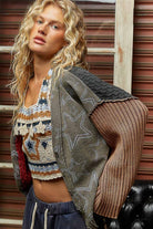 Star pattern raw edge French terry mixed sweater cardigan-Sweater Cardigan-Pol Clothing-Stuffology - Where Vintage Meets Modern, A Boutique for Real Women in Crosbyton, TX
