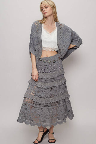 V-neck crochet woven roomy fit cardigan top-Gauze Cardigan-Pol Clothing-Stuffology - Where Vintage Meets Modern, A Boutique for Real Women in Crosbyton, TX