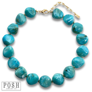 Chunky turquoise color bead necklace-Necklaces-Pink Panache Brands-Stuffology - Where Vintage Meets Modern, A Boutique for Real Women in Crosbyton, TX