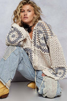 Hand knit squares hooded button closure cardigan-Sweater Cardigan-Pol Clothing-Stuffology - Where Vintage Meets Modern, A Boutique for Real Women in Crosbyton, TX