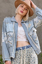 Long sleeve textured woven lace patchwork jacket-Pol Clothing-Stuffology - Where Vintage Meets Modern, A Boutique for Real Women in Crosbyton, TX