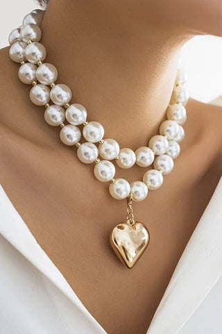 LUSTROUS PEARL BEADED LAYERED HEART NECKLACE-Necklaces-JOSSLYN by wall to wall-Stuffology - Where Vintage Meets Modern, A Boutique for Real Women in Crosbyton, TX