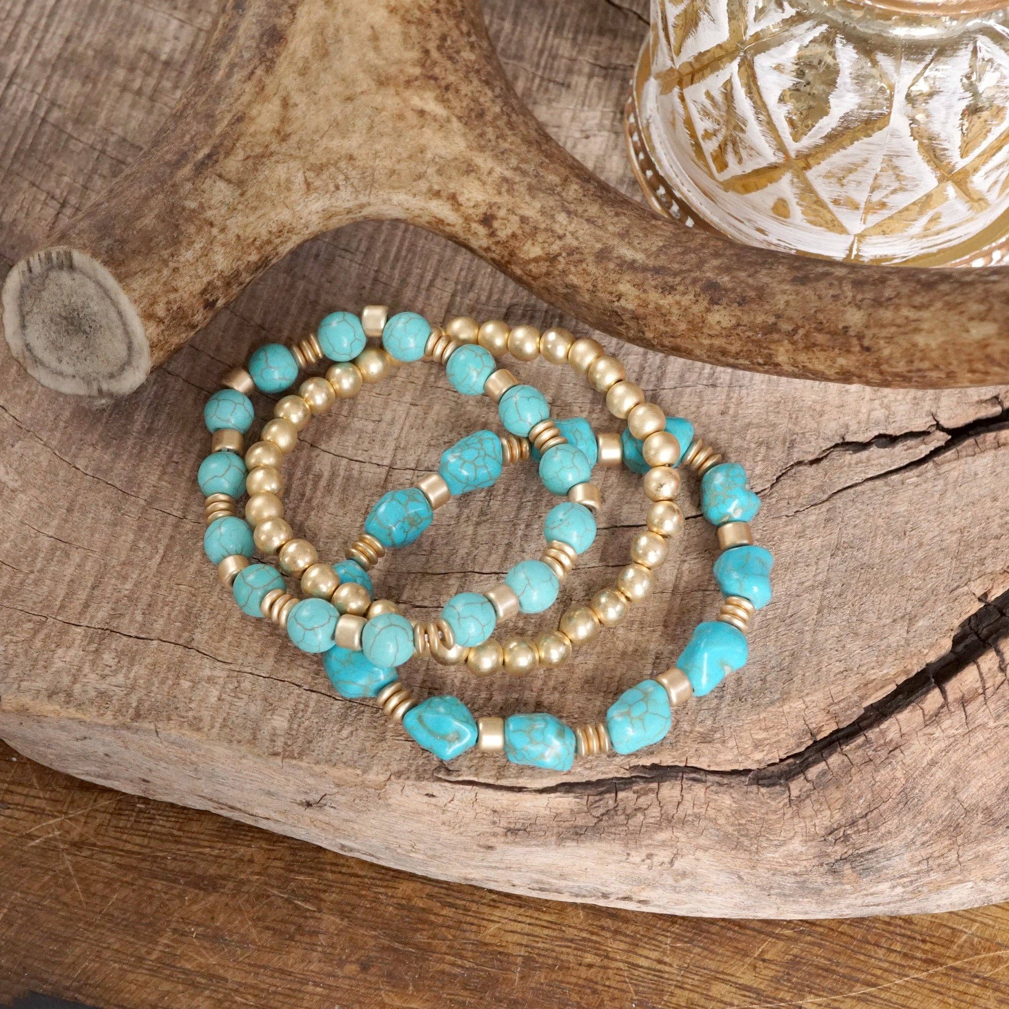 Western-Inspired Beaded Bracelet Set – Gold & Stone Accents-PennyLine inc-Stuffology - Where Vintage Meets Modern, A Boutique for Real Women in Crosbyton, TX